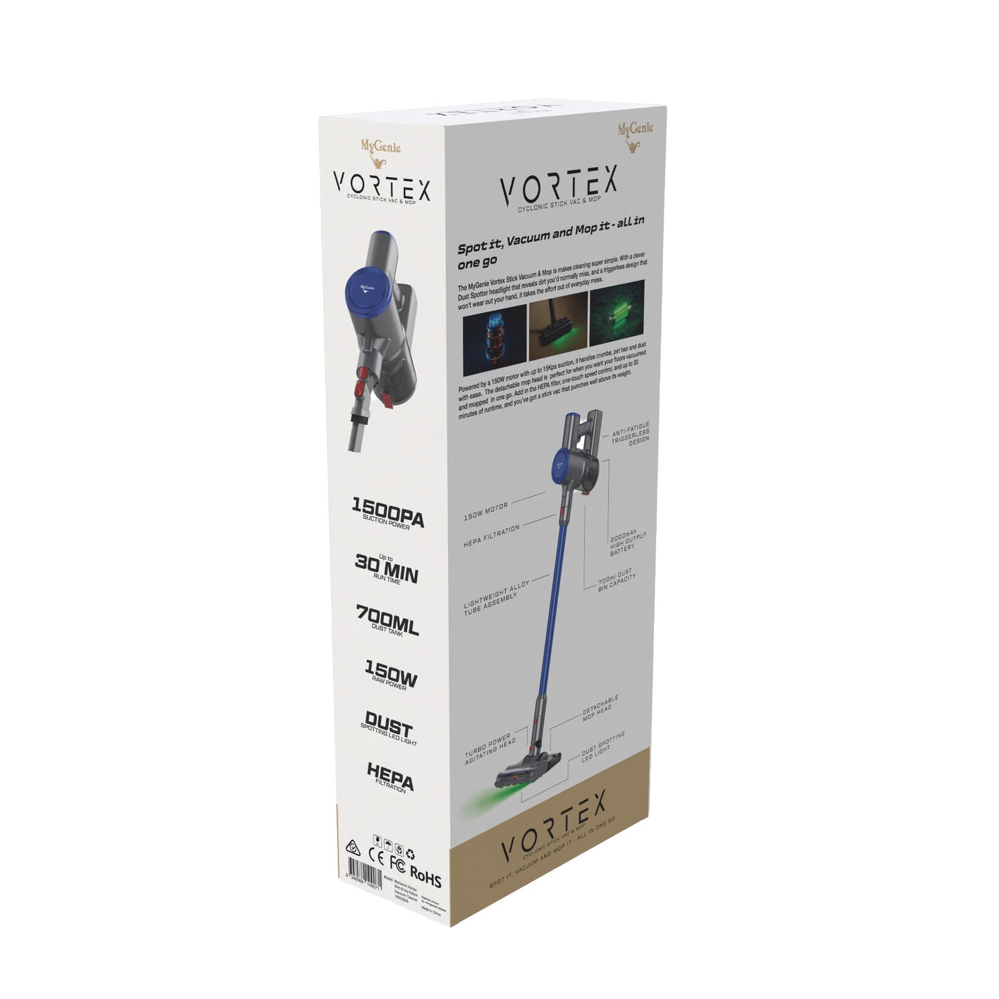 MyGenie Vortex Stick Vacuum and Mop with dust spotting technology