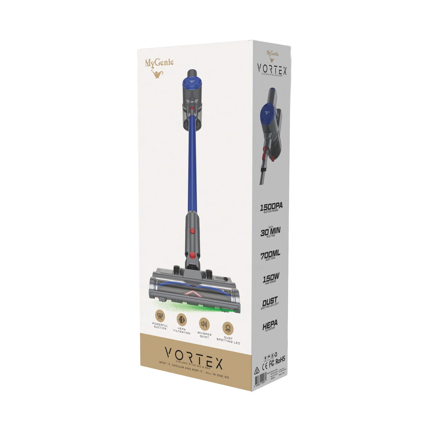 MyGenie Vortex Stick Vacuum and Mop with dust spotting technology