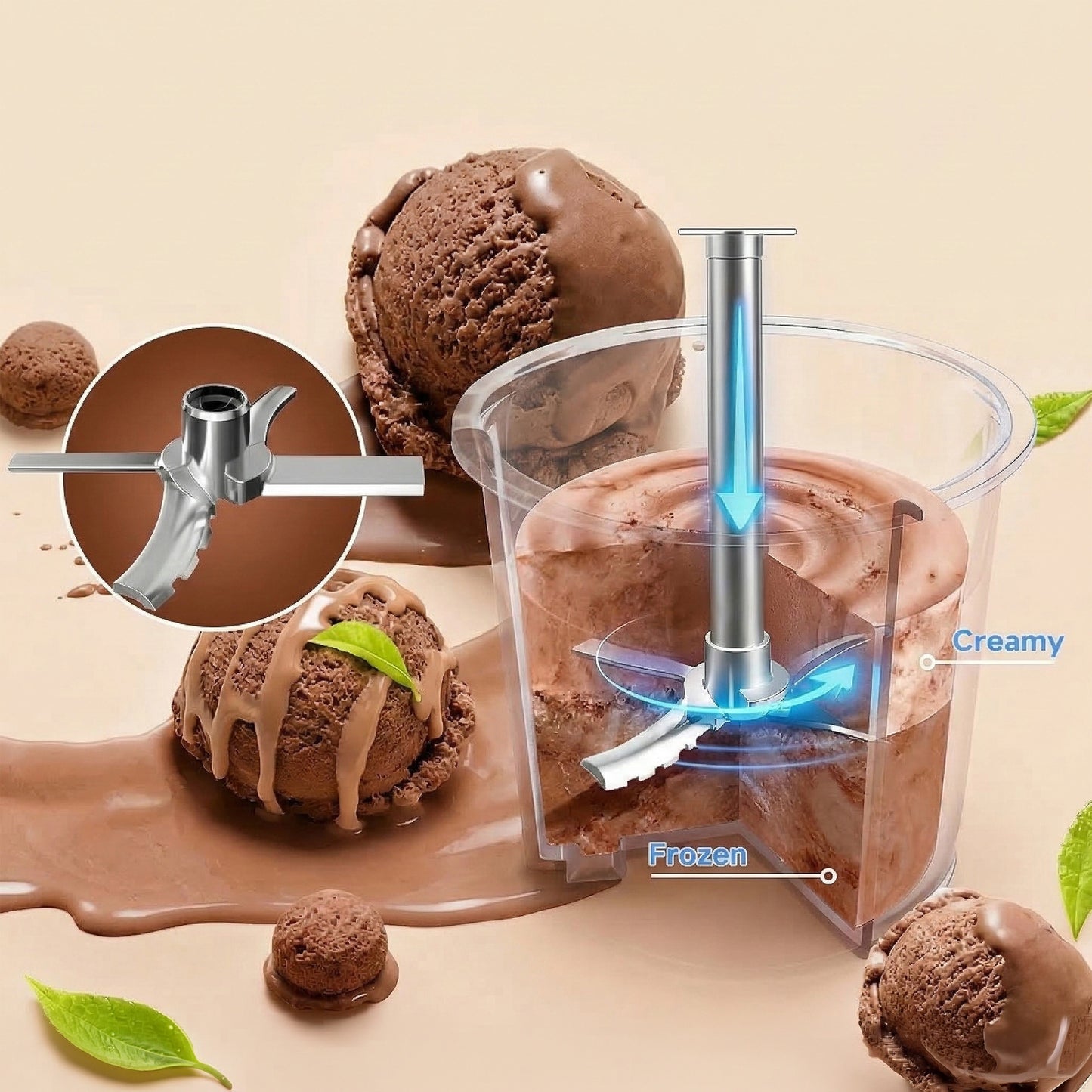Kitchen Couture Whippi Frozen Dessert Maker with 3 Prep & Store Pots